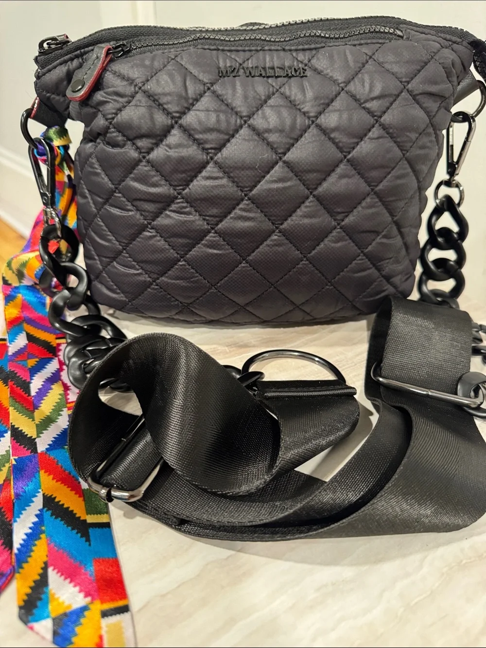 MZ Wallace Bag Mini Crosby Black Chain Quilted Crossbody EUC